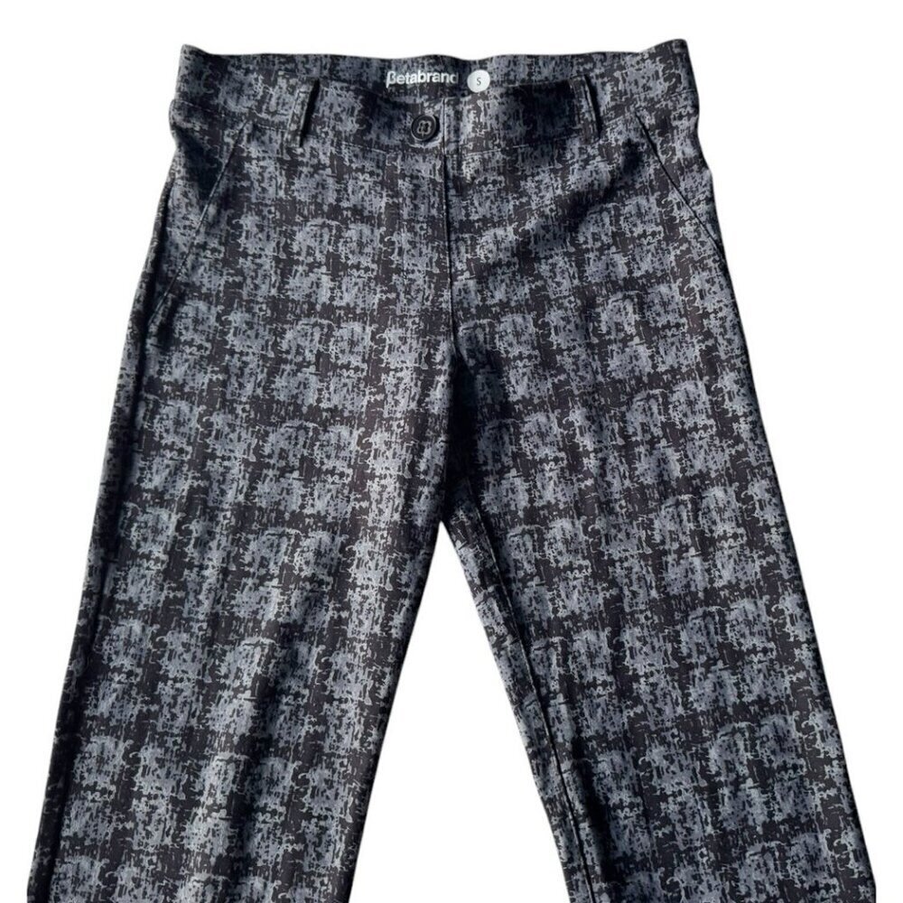 Betabrand Women's Sz S Black & Gray Shibori Print Straight Leg Yoga Dress Pants - Picture 4 of 8
